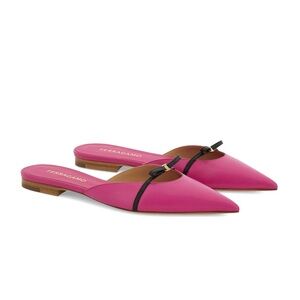 Salvatore Ferragamo Pink Pointed-Toe Mules with Bow